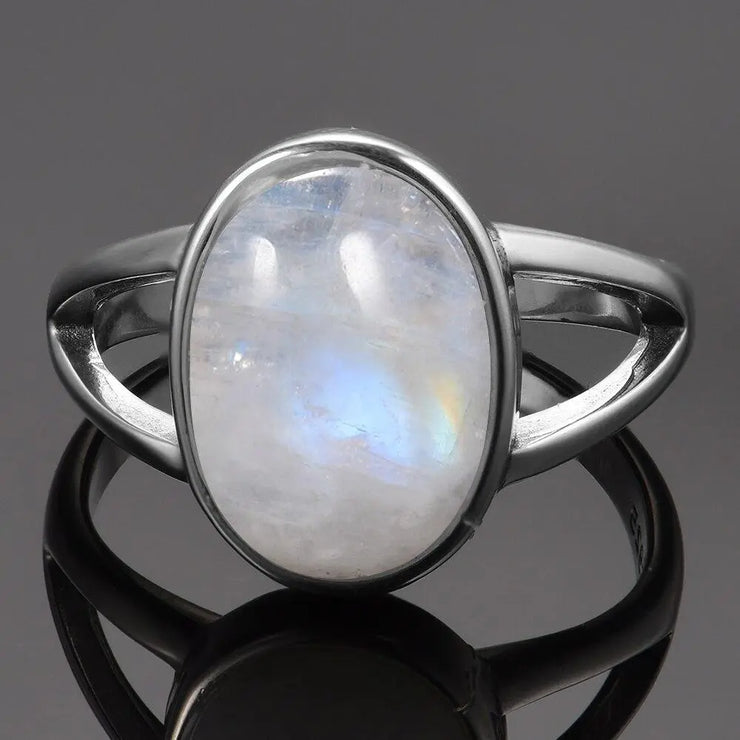 Anneau Iris Éclatant avec Pierre de Lune Arc-en-Ciel | Bijoux Chakra