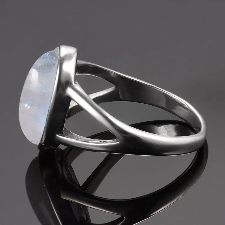 Anneau Iris Éclatant avec Pierre de Lune Arc-en-Ciel | Bijoux Chakra