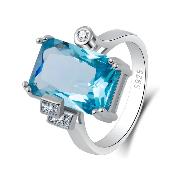 Bague Rectangulaire en Aigue Marine - Lueur des Profondeurs Abyssales | Bijoux Chakra