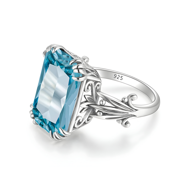 Bague Carrée en Aigue-Marine - Mystère du Lagon | Bijoux Chakra