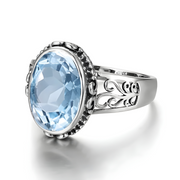 Bague envoûtante en Aigue-Marine Cabochon - Trésor des Océans | Bijoux Chakra