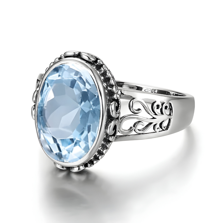 Bague envoûtante en Aigue-Marine Cabochon - Trésor des Océans | Bijoux Chakra