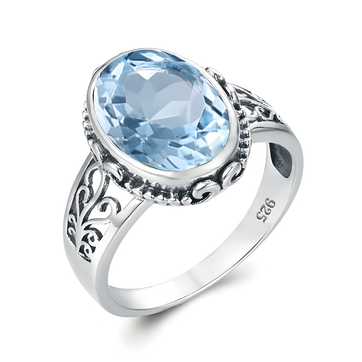 Bague envoûtante en Aigue-Marine Cabochon - Trésor des Océans | Bijoux Chakra
