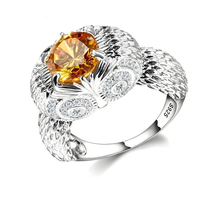 Bague Citrine Contemporaine - Hibou Nocturne | Bijoux Chakra