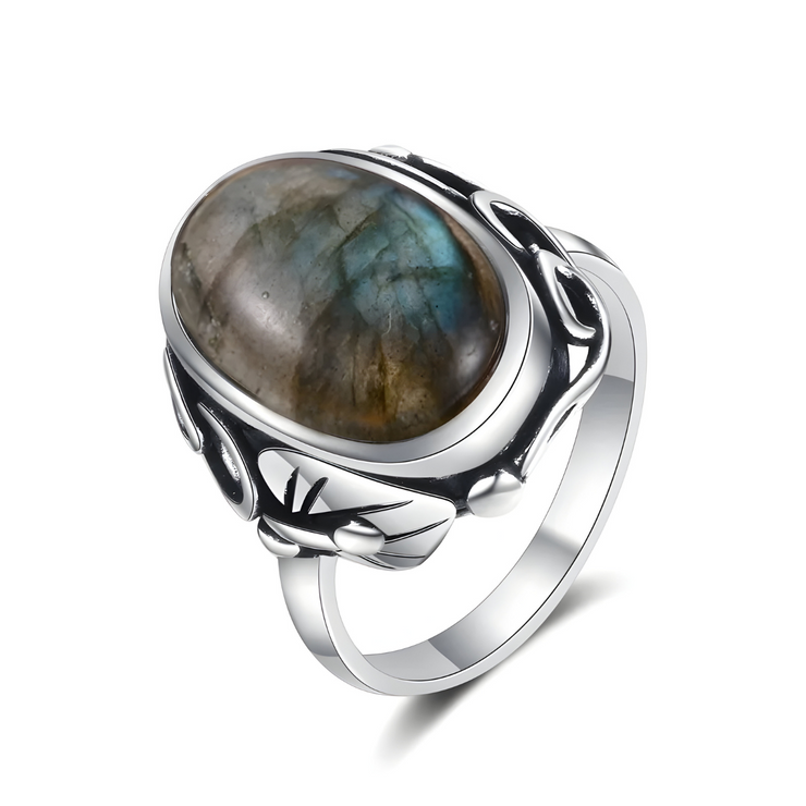 Bague sophistiquée en argent 925 avec labradorite - Voile d’Aurore | Bijoux Chakra