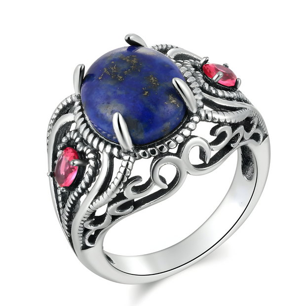 Élégante Bague Lapis Lazuli Elena - Joyau des Cieux Saphir | Bijoux Chakra