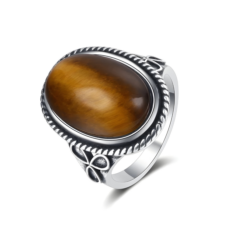 Bague Éclatante en Œil de Tigre - Flamme Dorée | Bijoux Chakra