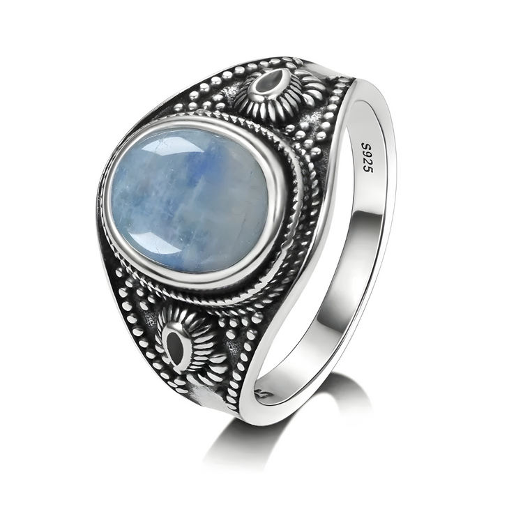 Bague Vintage avec Pierre de Lune - Halo Envoûtant | Bijoux Chakra