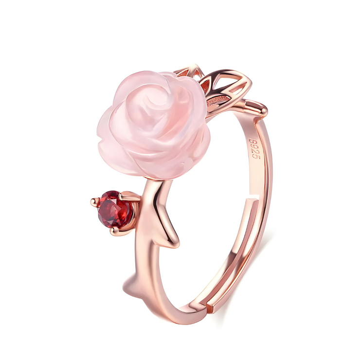 Bague Quartz Rose Éclatant en Or - Modèle Fleur Opaline | Bijoux Chakra