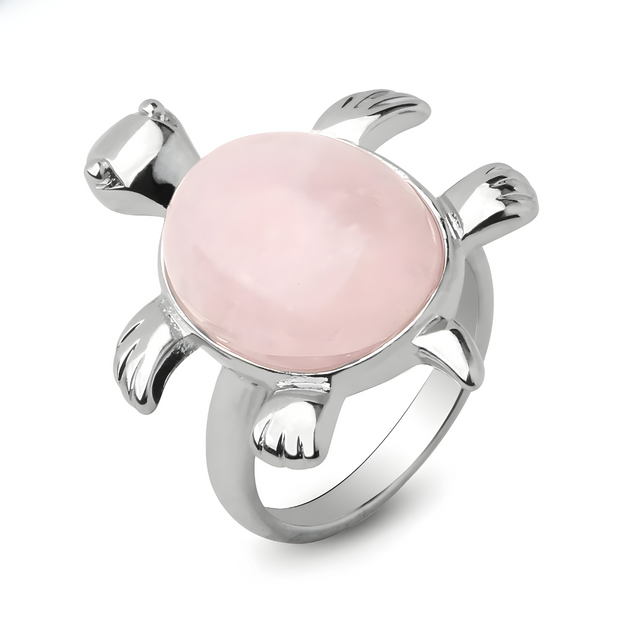 Élégante Bague en Quartz Rose - Pierre Naturelle Tortue Cristal | Bijoux Chakra
