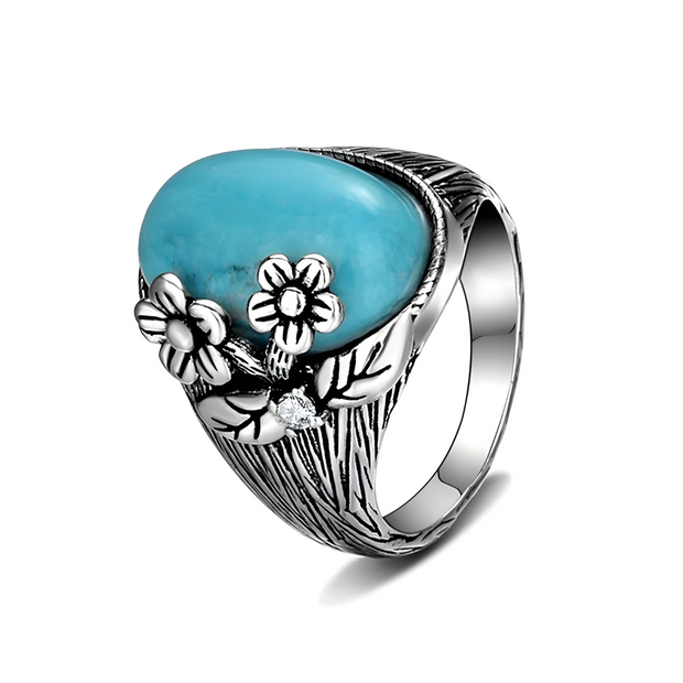Mystique Bague Fleur avec Pierre Bleu Turquoise | Bijoux Chakra