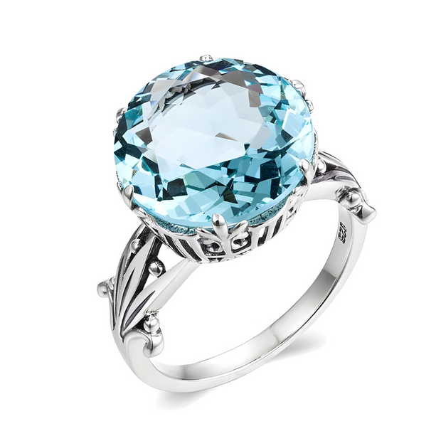 Éclatante Bague Aigue Marine Taille Émeraude - Rayonnement Océanique | Bijoux Chakra