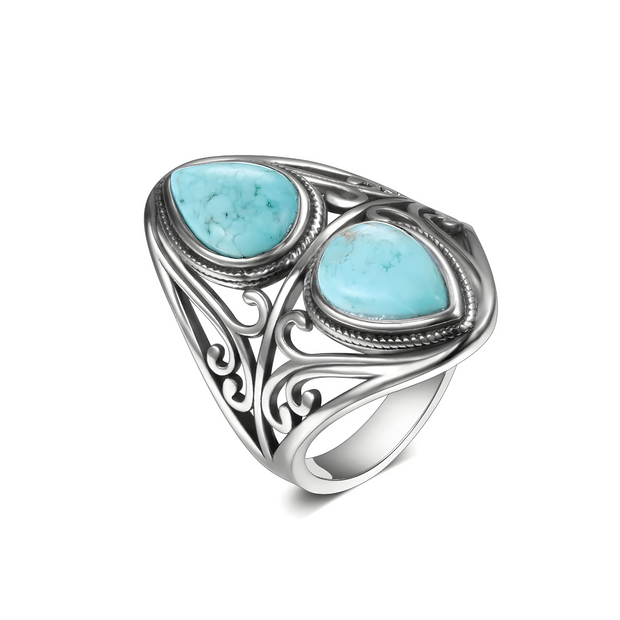 Bague Élégante en Argent 925 avec Turquoise - Onde Cristalline | Bijoux Chakra
