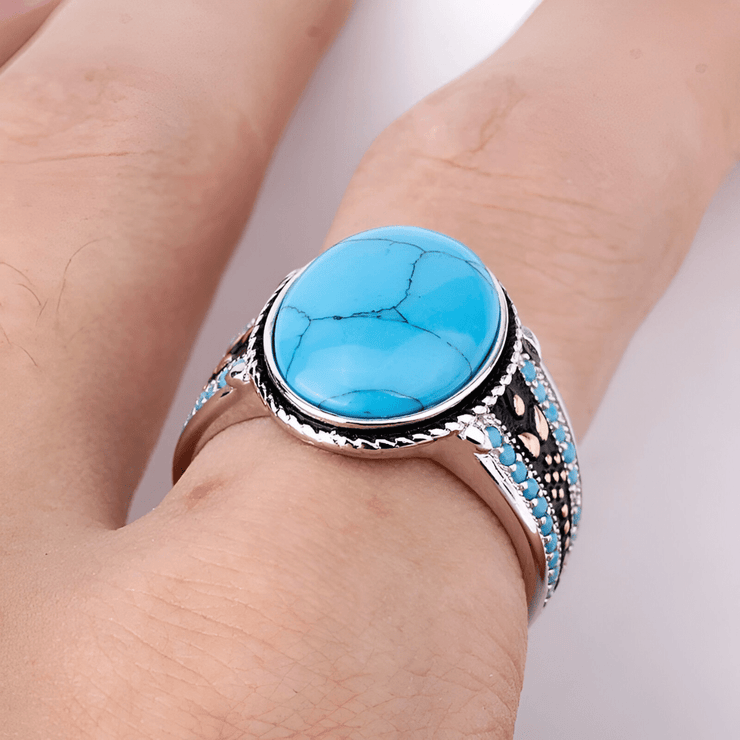 Bague Cabochon Turquoise Éclatante - Gemme des Cieux | Bijoux Chakra