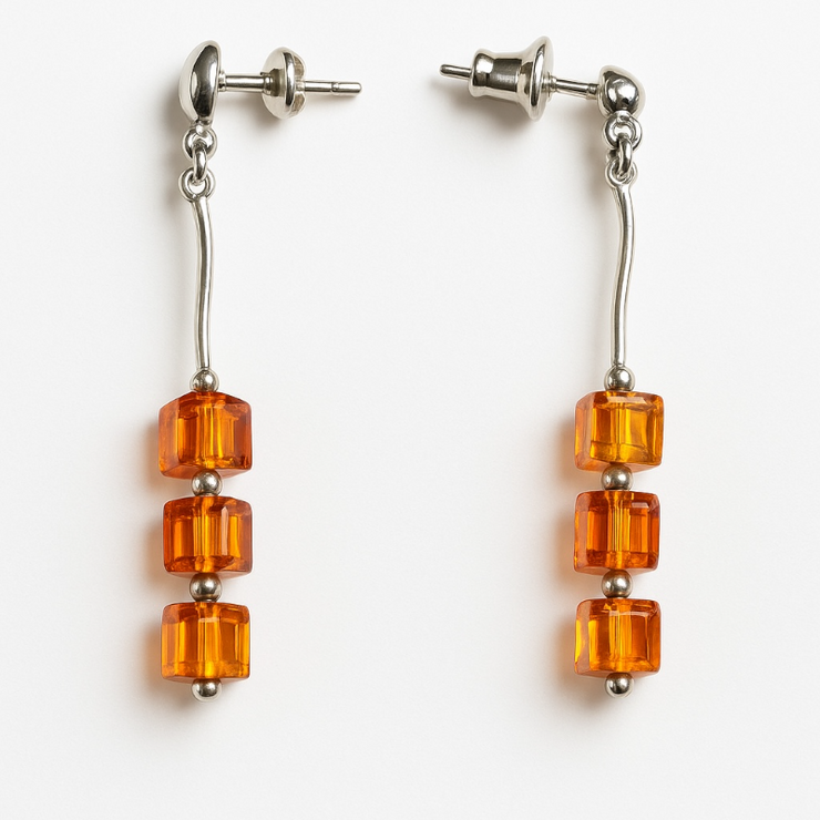 Éblouissantes boucles d'oreilles en ambre cognac de Lituanie en argent 925 AA | Bijoux Chakra