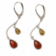 Boucles d'oreilles éclatantes en ambre multicolore lituanien et argent 925 | Bijoux Chakra