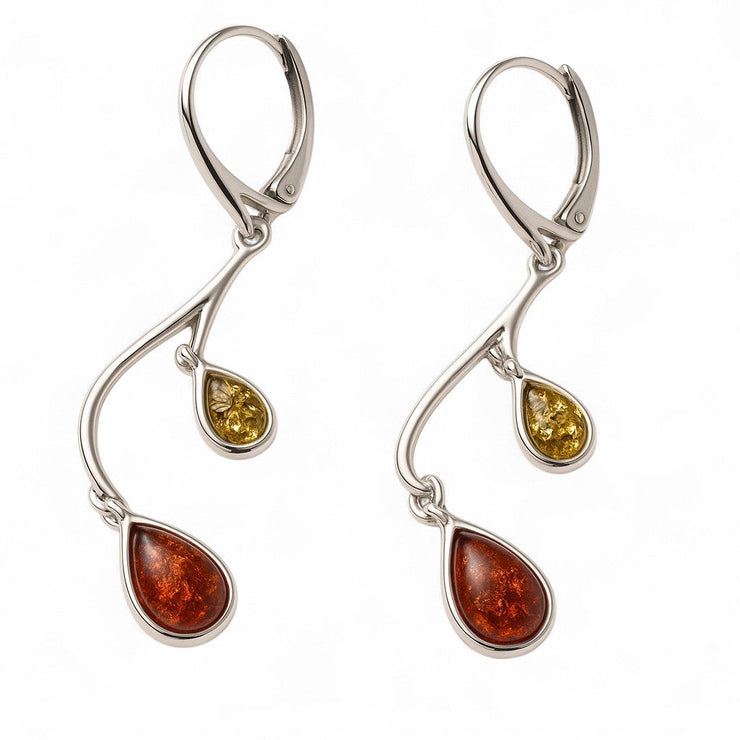 Boucles d'oreilles éclatantes en ambre multicolore lituanien et argent 925 | Bijoux Chakra