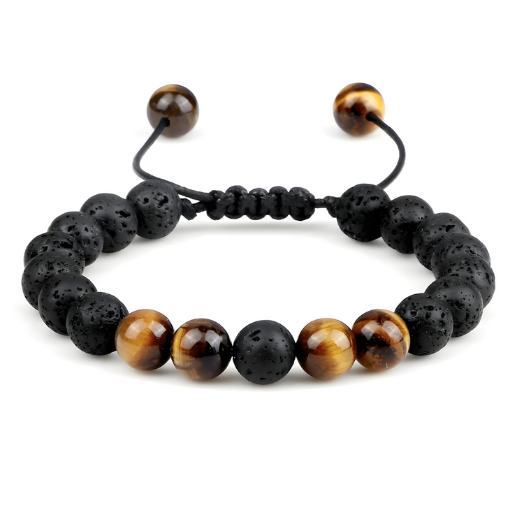 Bracelet Éclatant en Œil de Tigre et Pierre de Lave - Sérénité Féline | Bijoux Chakra