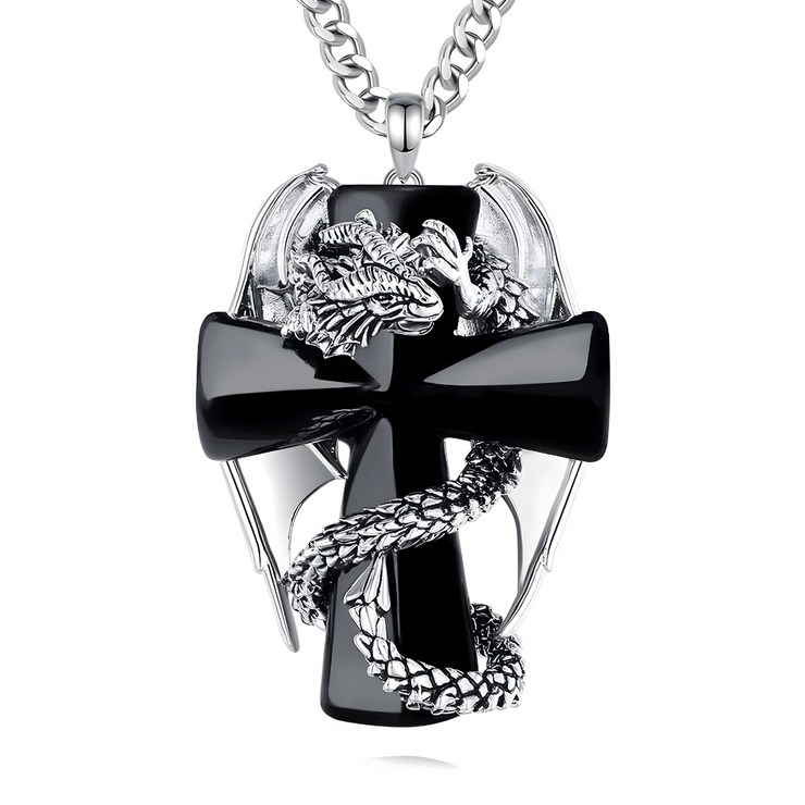 Collier Exceptionnel en Obsidienne - Croix du Dragon | Bijoux Chakra