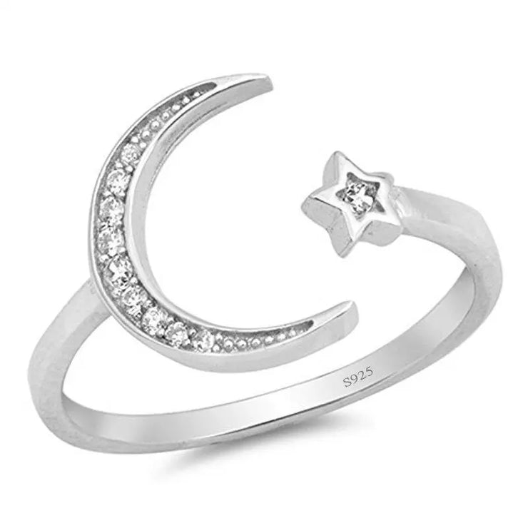 Bague Argent "Croissant de Lune" Sertie de Zircons | Bijoux Chakra