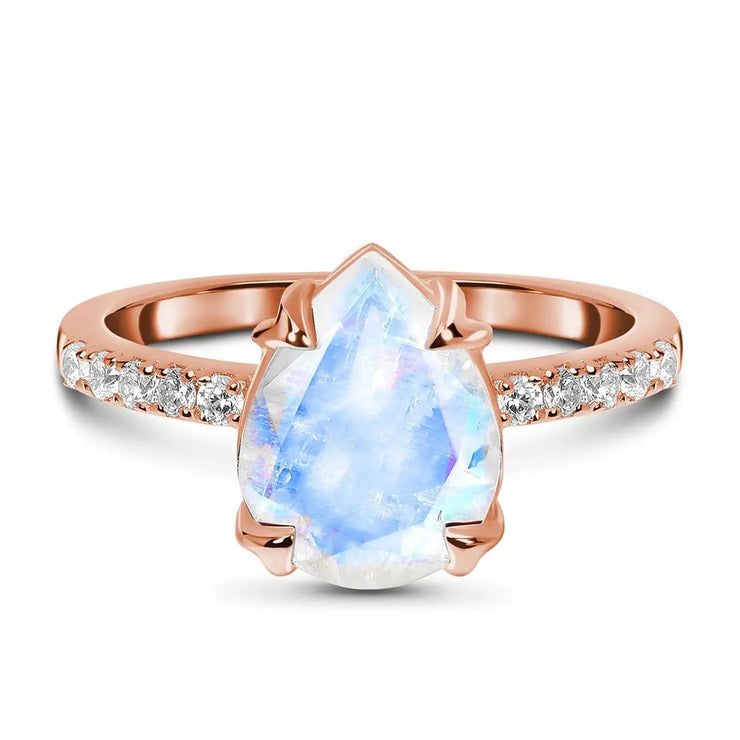 Bague Éclatante en Or Rose avec Pierre de Lune "Larme de Lune" | Bijoux Chakra