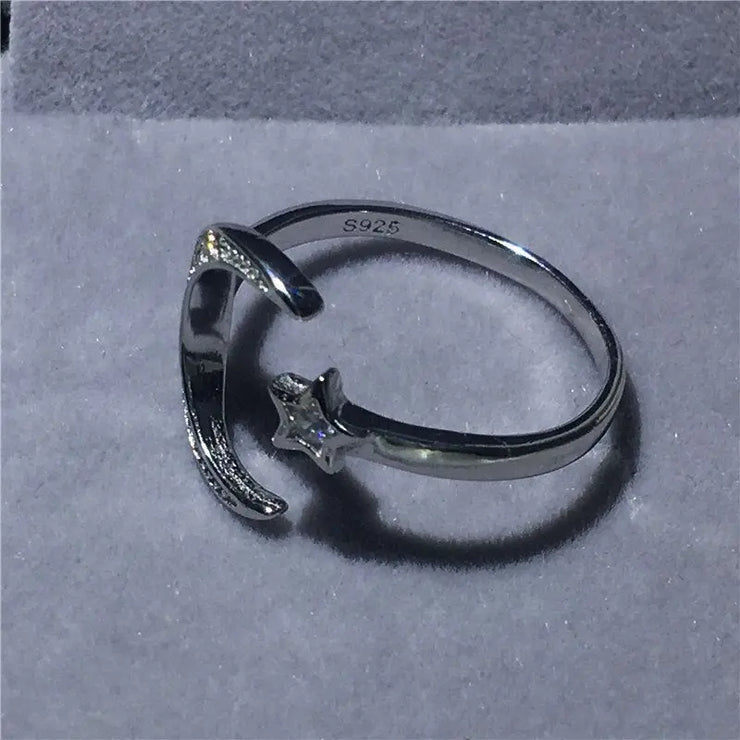 Bague Argent "Croissant de Lune" Sertie de Zircons | Bijoux Chakra