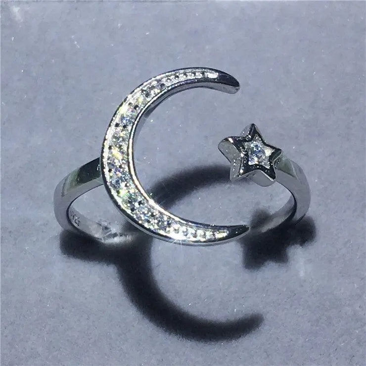Bague Argent "Croissant de Lune" Sertie de Zircons | Bijoux Chakra