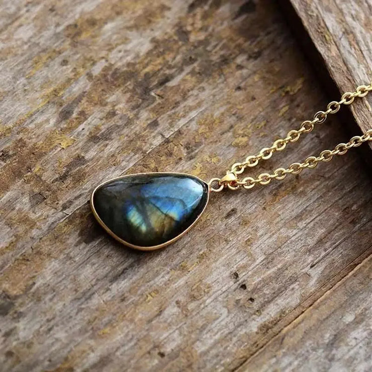 Pendentif en Or avec Pierre de Lune et Labradorite « Tranquillité Azur » | Bijoux Chakra