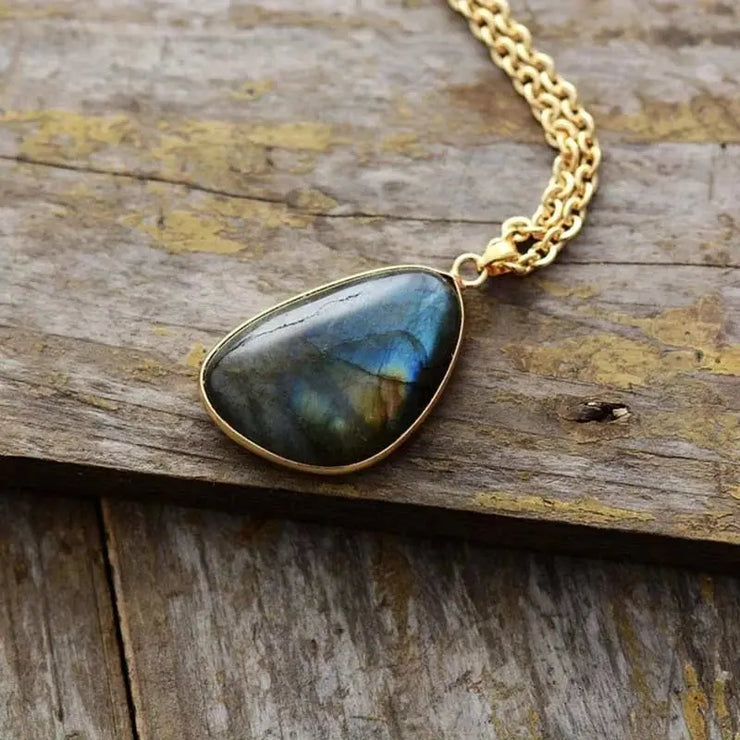 Pendentif en Or avec Pierre de Lune et Labradorite « Tranquillité Azur » | Bijoux Chakra