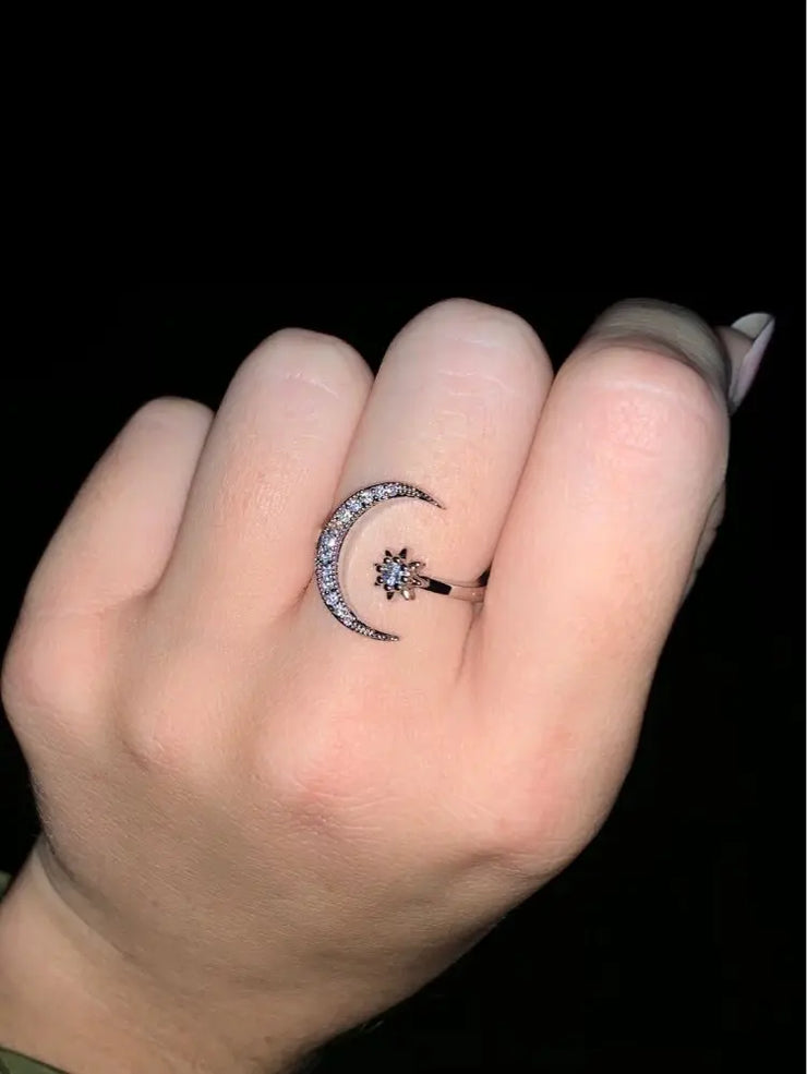 Bague Argent "Croissant de Lune" Sertie de Zircons | Bijoux Chakra