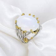 Bague Éclatante en Pierre de Lune Blanche "Algae" | Bijoux Chakra