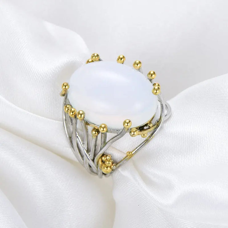 Bague Éclatante en Pierre de Lune Blanche "Algae" | Bijoux Chakra