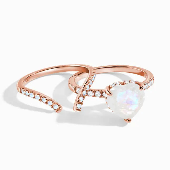 Bague envoûtante Pierre de Lune "Double Cœur" | Bijoux Chakra