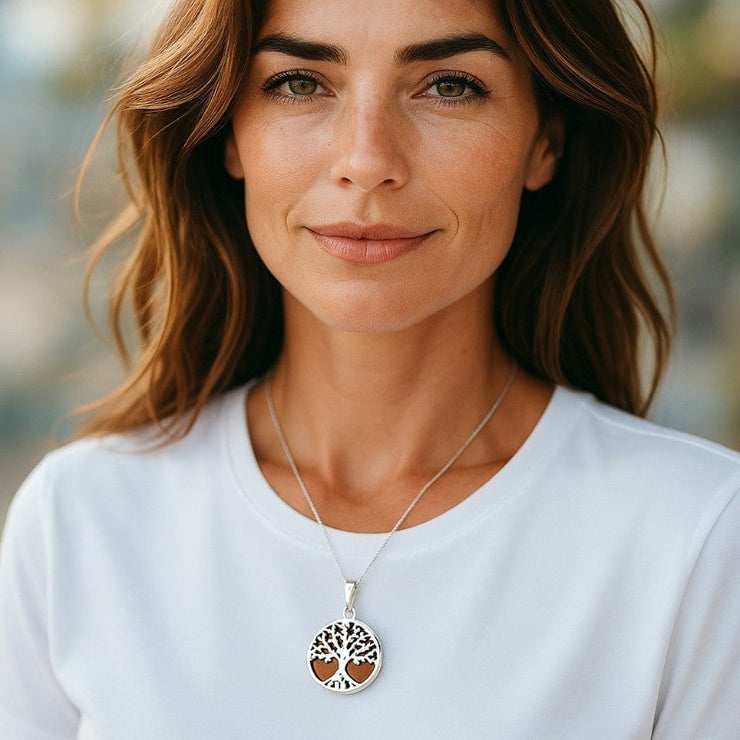 Pendentif arbre de vie en ambre cognac de Lituanie en argent 925 de qualité AA | Bijoux Chakra