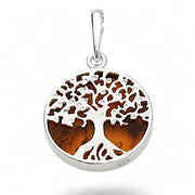 Pendentif arbre de vie en ambre cognac de Lituanie en argent 925 de qualité AA | Bijoux Chakra