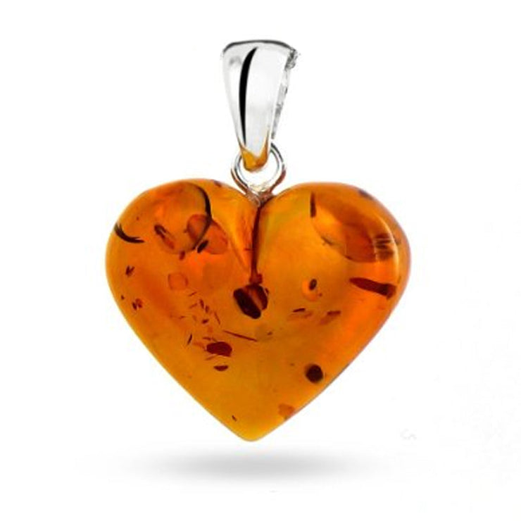 Élégant pendentif cœur en ambre cognac de Lituanie, monté sur argent 925 (qualité AA) | Bijoux Chakra