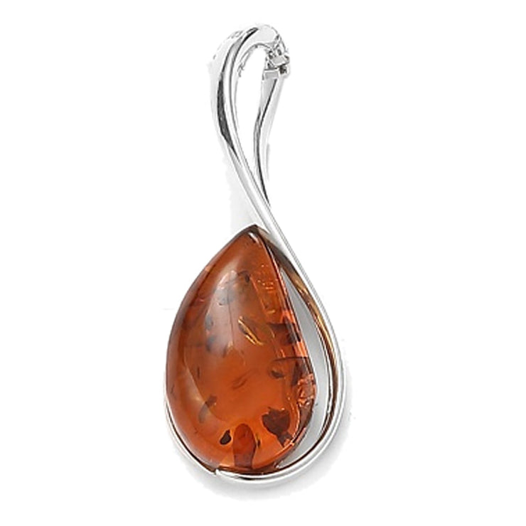 Élégant pendentif en ambre cognac lituanien AA en argent 925 (forme goutte) | Bijoux Chakra