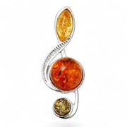 Élégant pendentif ambre multicolore d'origine lituanienne en forme de clé de sol avec argent 925. | Bijoux Chakra