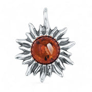 Élégant pendentif de soleil ambre cognac de Lituanie, serti d'argent 925 AA | Bijoux Chakra