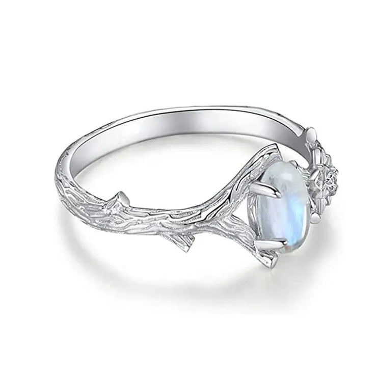 Bague Éblouissante en Argent avec Pierre de Lune "Rose du Vent" | Bijoux Chakra