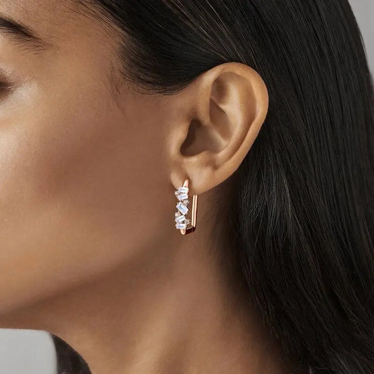 Boucles d'Oreilles Élégantes avec Pierre de Lune - Style Art-Déco | Bijoux Chakra