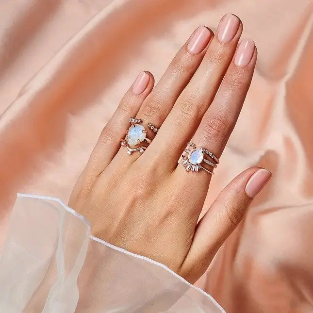 Trio Éclatant de Bagues en Pierre de Lune Brute | Bijoux Chakra