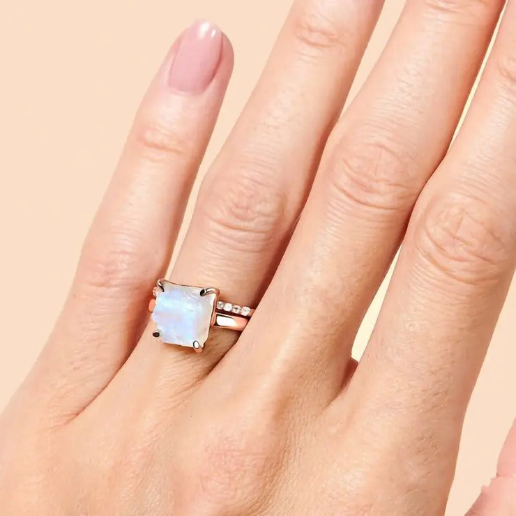 Duo Épuré de Bagues en Pierre de Lune | Bijoux Chakra