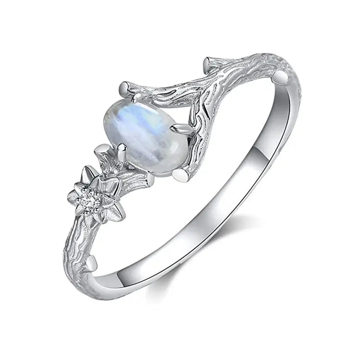 Bague Éblouissante en Argent avec Pierre de Lune "Rose du Vent" | Bijoux Chakra