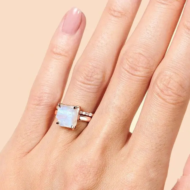 Duo Épuré de Bagues en Pierre de Lune | Bijoux Chakra