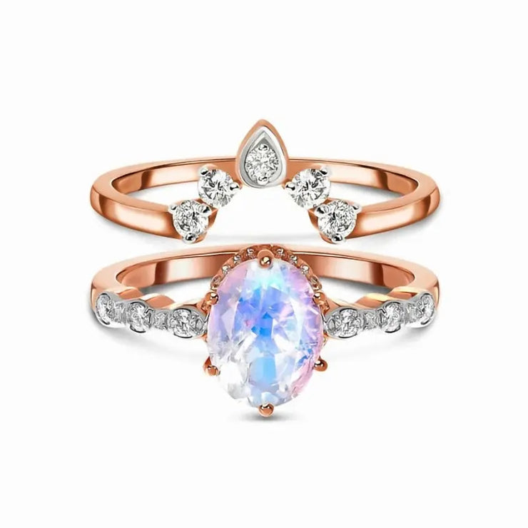 Bague Éblouissante en Pierre de Lune Duo Royal | Bijoux Chakra