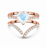 Bague envoûtante Pierre de Lune "Double Cœur" | Bijoux Chakra