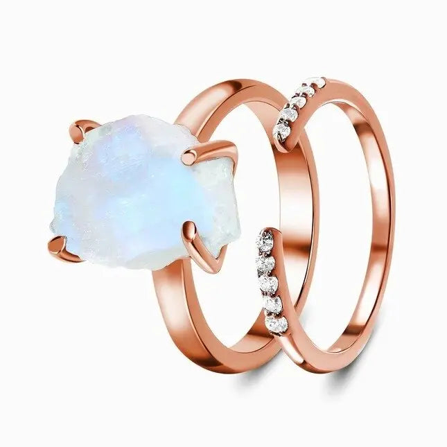 Duo Épuré de Bagues en Pierre de Lune | Bijoux Chakra