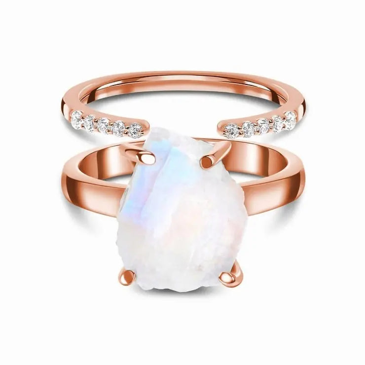 Duo Épuré de Bagues en Pierre de Lune | Bijoux Chakra