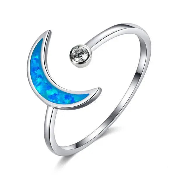 Anneau Céleste en Lune et Opale Bleue Envoûtante | Bijoux Chakra